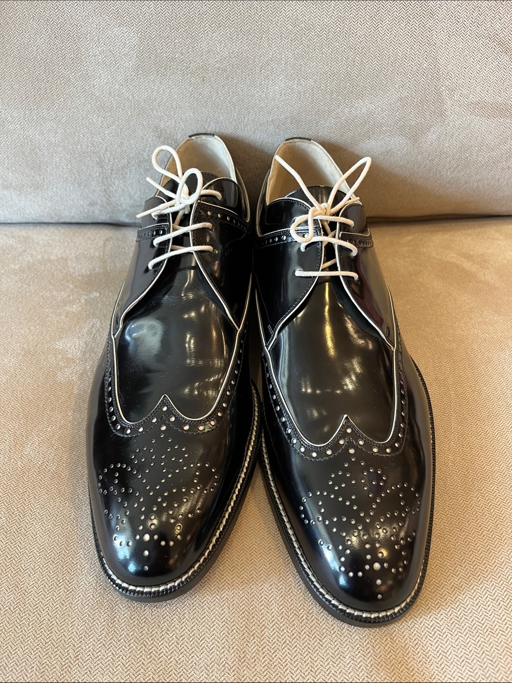 Men's Black Wingtip Dress Shoes with White Laces